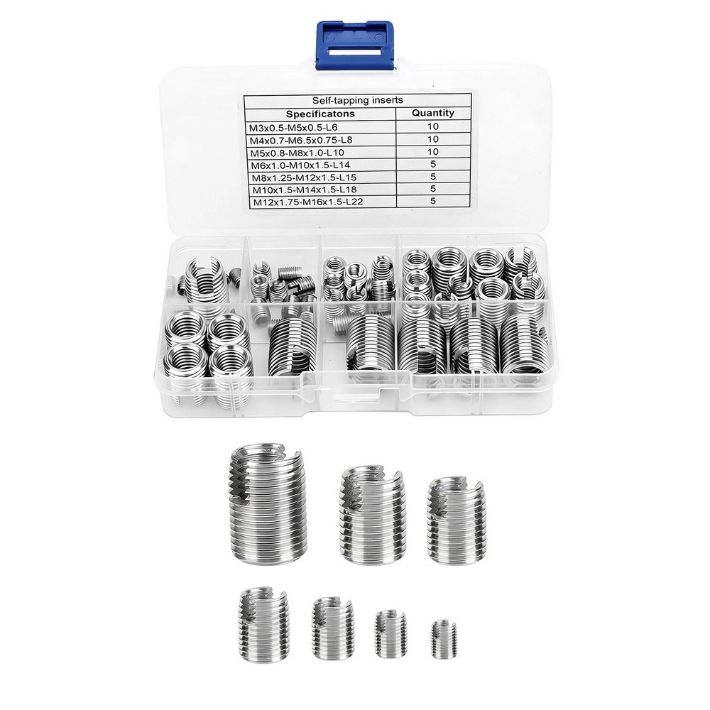 50PCS Self-Tapping Thread Inserts Set M3 to M16 Stainless Steel For Workshop Use