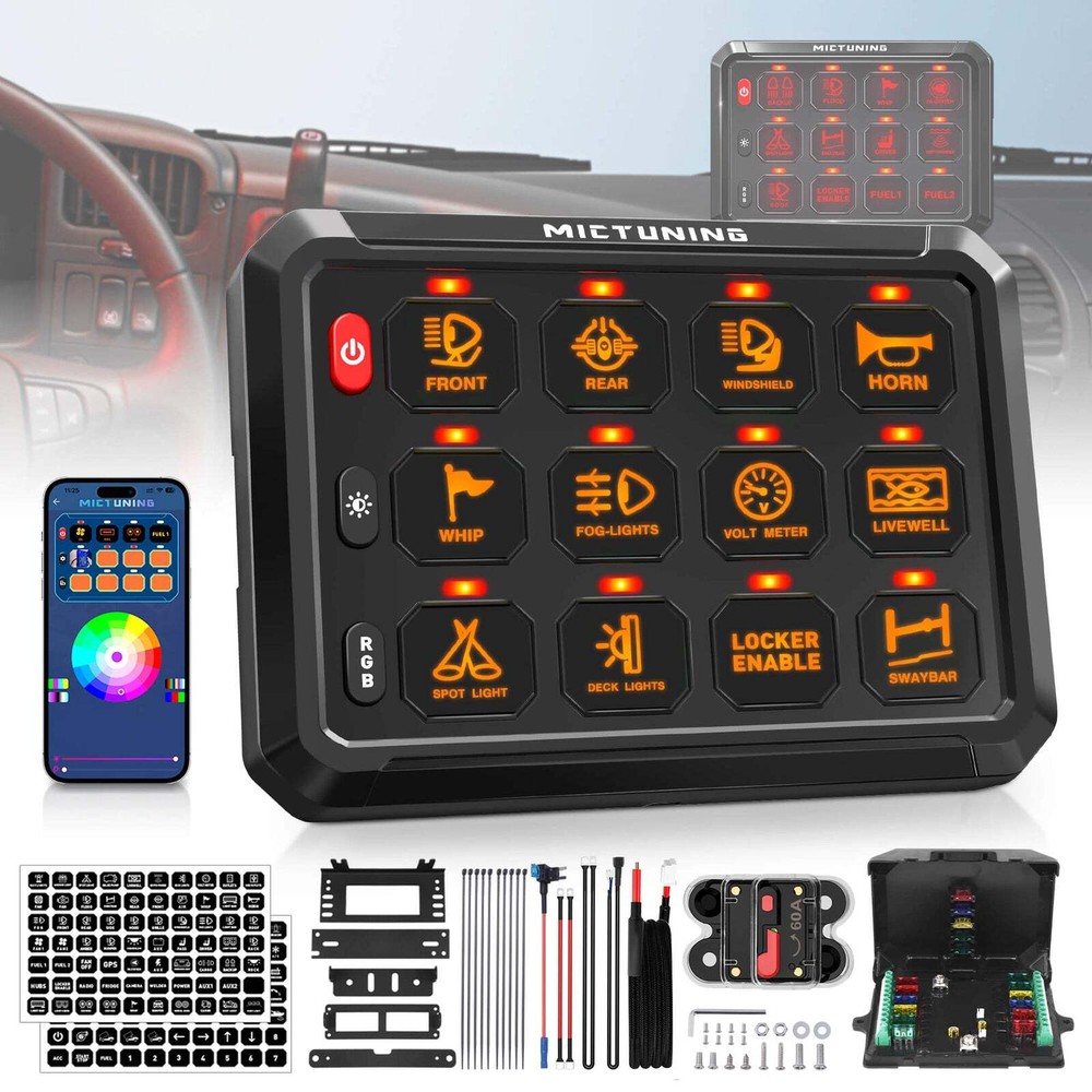 MICTUNING P1s RGB 12 Gang Switch Panel Wireless App Control Circuit Relay System