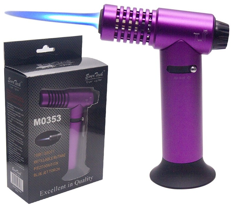 Jet Butane Torch Lighter Safety Lock & Adjustable Flame Refillable Purple