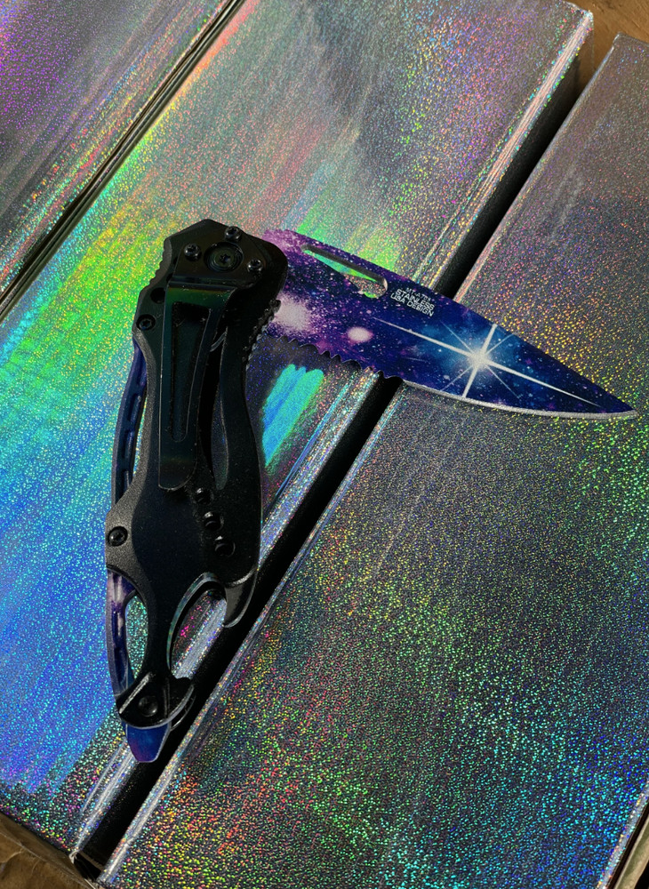 Galaxy Outerspace Design Blade Handle Locking Folding Pocket Knife with Clip