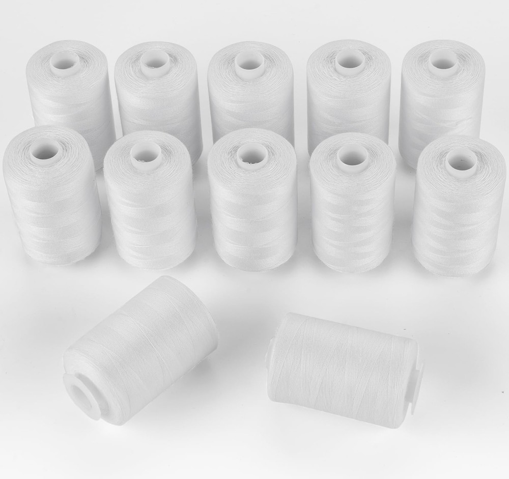Sewing Thread 12 Spools White Sewing Thread 1000 Yards per Polyester Thread S...