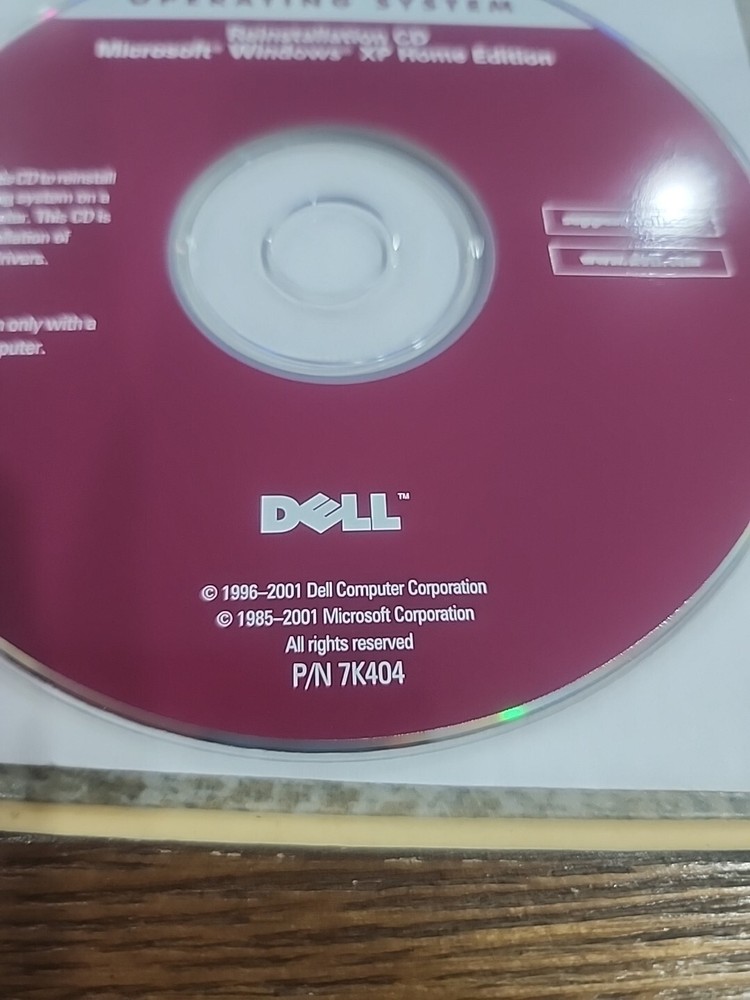 Dell Microsoft Windows XP Home Edition Version Reinstallation CD Disc P/N 7K404