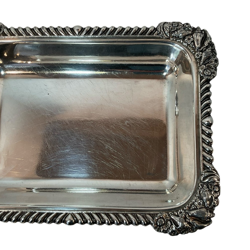 Silver Plate Casserole Dish Rectangle Serving Sea Shells Beach Nautical Vintage