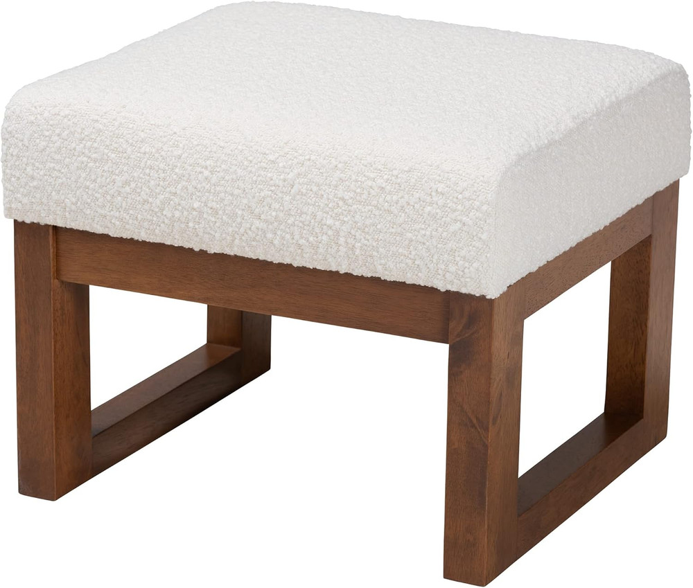 Yashiya Off-White Footstool with Walnut Brown Legs