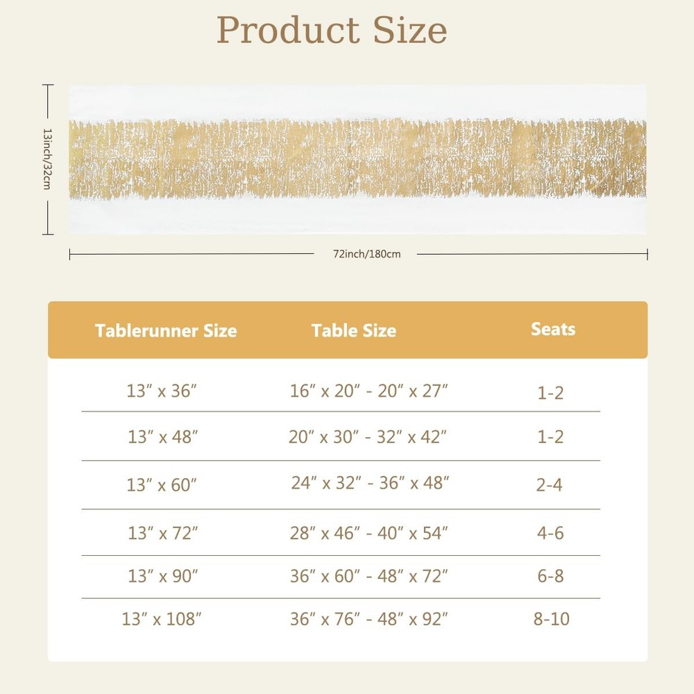 Metallic Style Fall Table Runner Cotton and Linen Christmas Gold Table Runner...