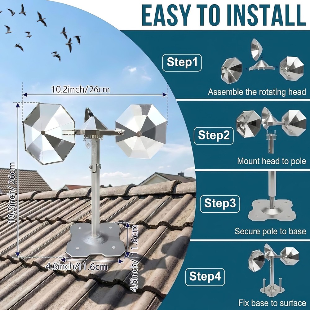 Bird Scare Reflective Device Wind Powered Spinning Silver Reflectors 2PK