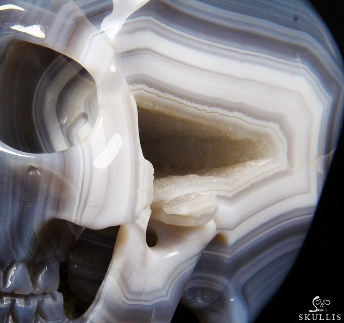 Unique Geode Huge 6.2" Agate Carved Crystal Skull