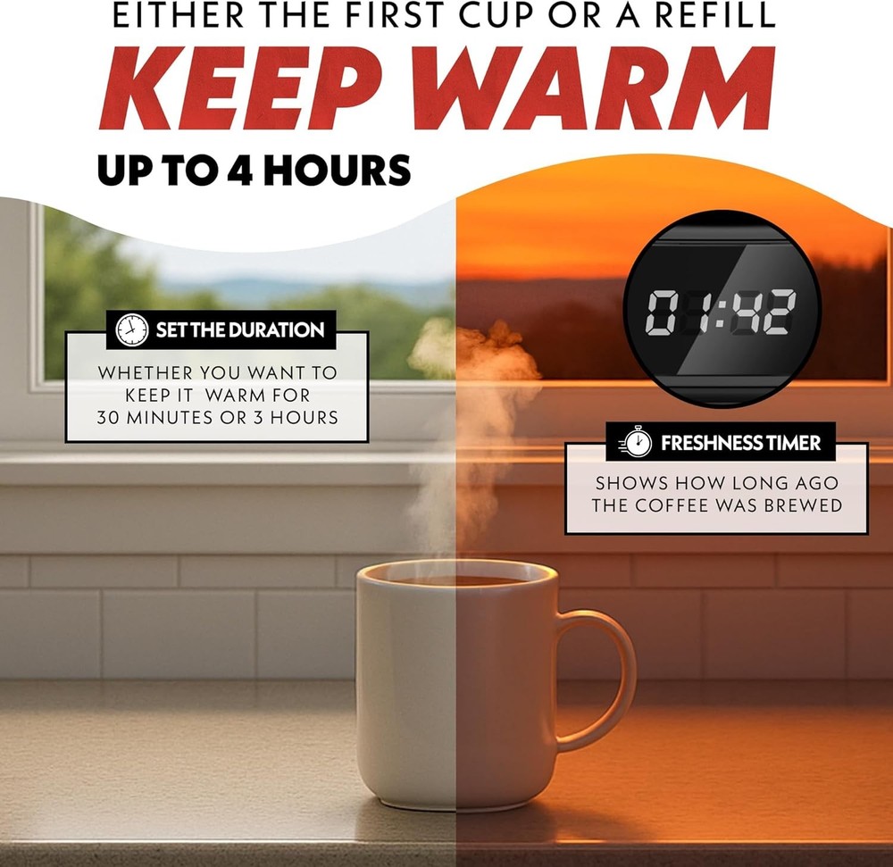 "Gourmia 5-Cup Drip Coffee Maker, One-Touch Brew, Keep Warm, Black"