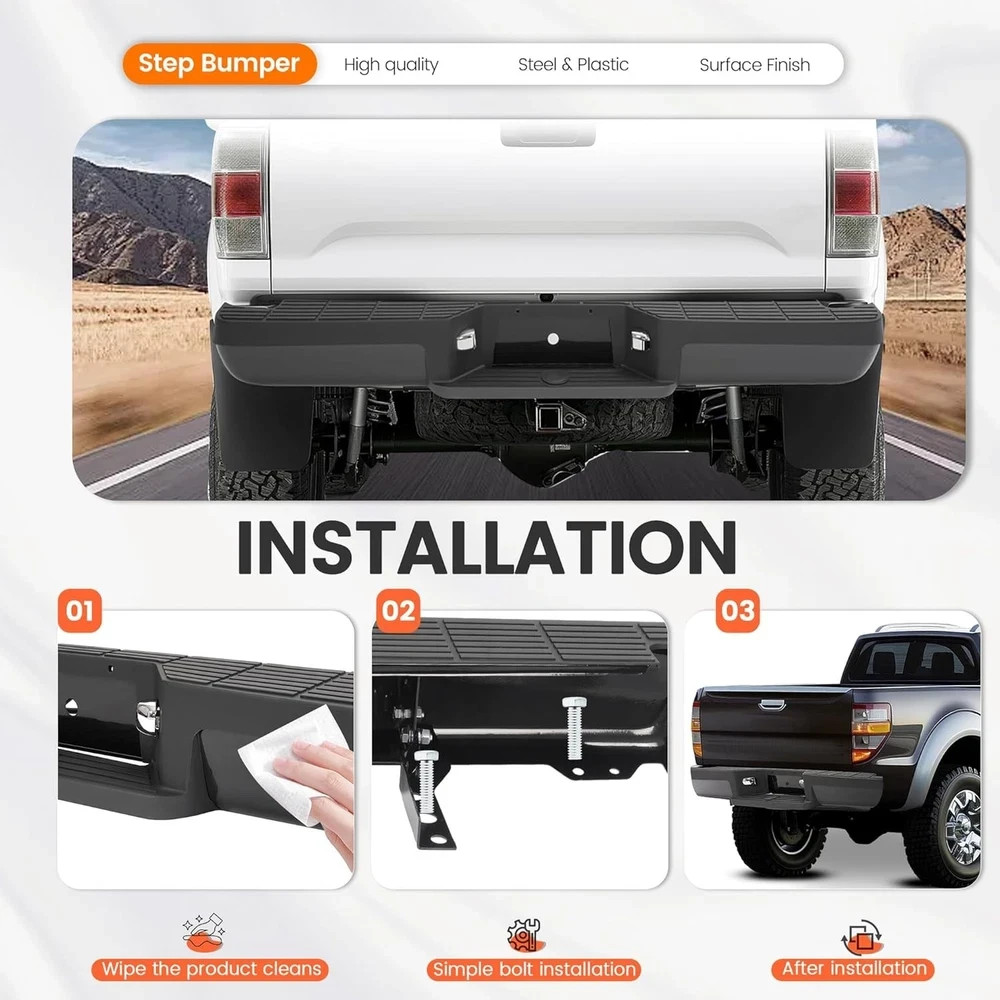 Rear Step Bumper Compatible with 1993-2011 Ford Ranger Fleetside/Styleside Super