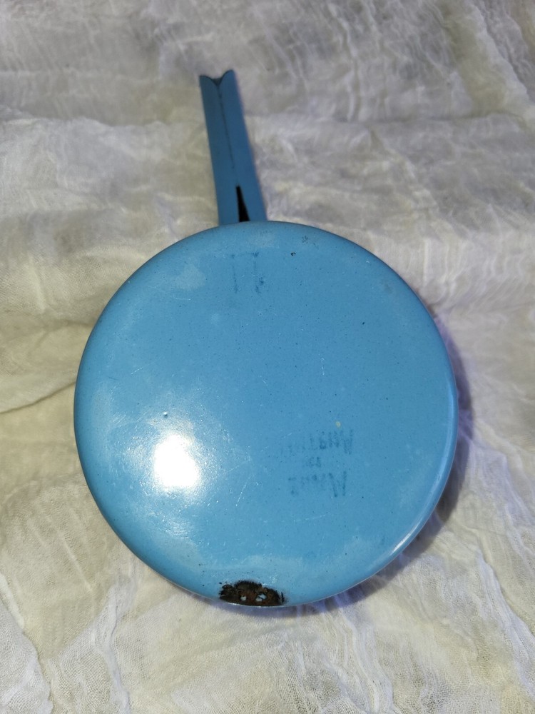 Small vtg blue and white enamel pan