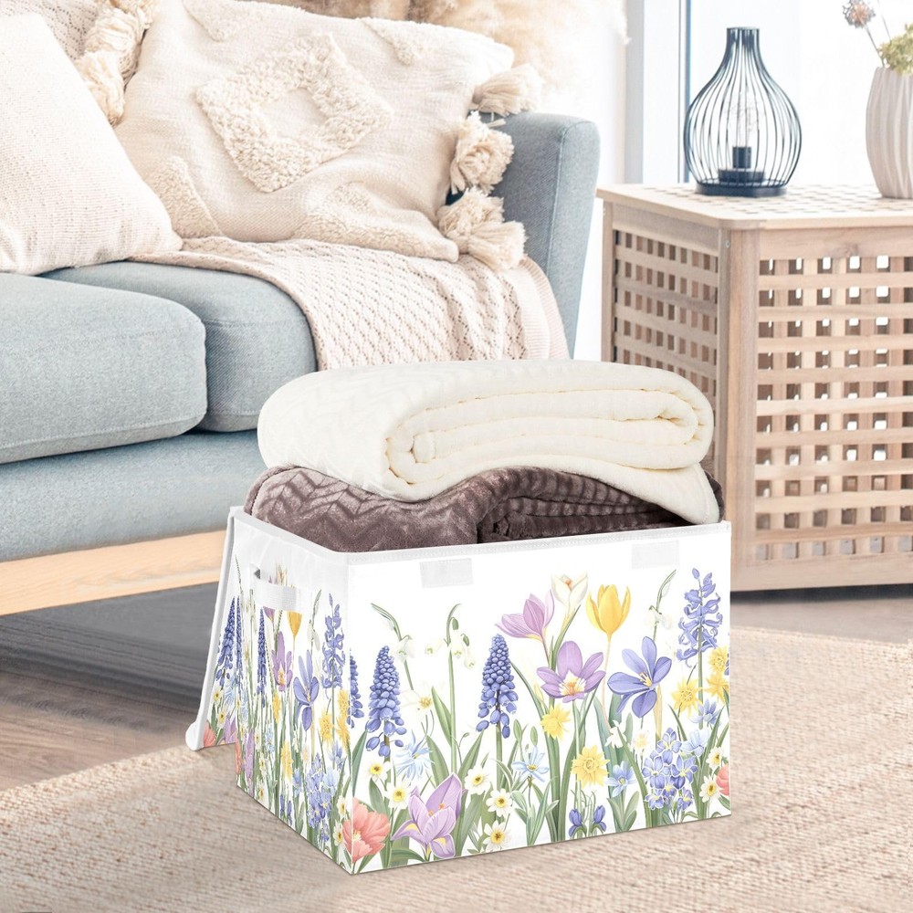Blooming Spring Garden Storage Bins with Lids and Handles, Foldable Storage S...
