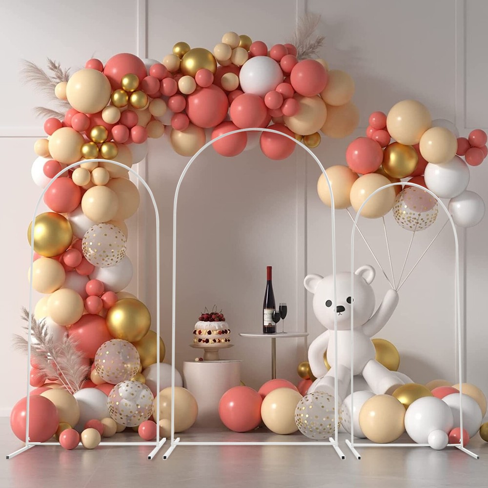 3X White Arch Backdrop Stand Set Wedding Arch Stand Backdrop Decor with Covers
