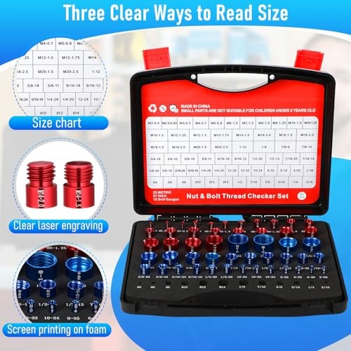 62 Pcs (50+12pcs) Thread Checker & Drill Checker, Nut and Bolt Threads