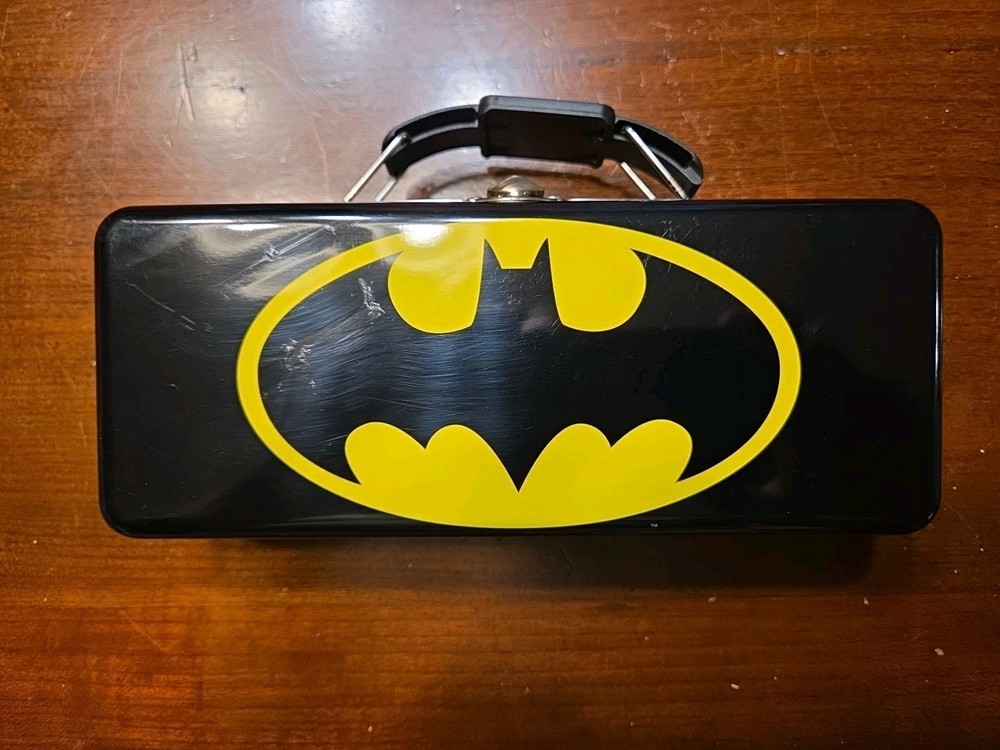 DC Comics Batman Black Tool Tin Pencil/Pen Case with Handle Latch & Hinge