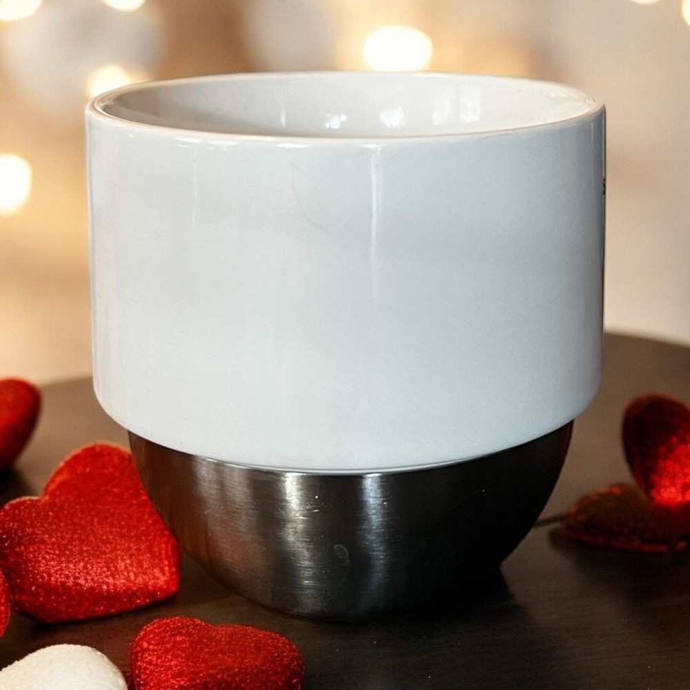 Starbucks 2007 White Ceramic 8oz Coffee Mug with Metal Base Bottom