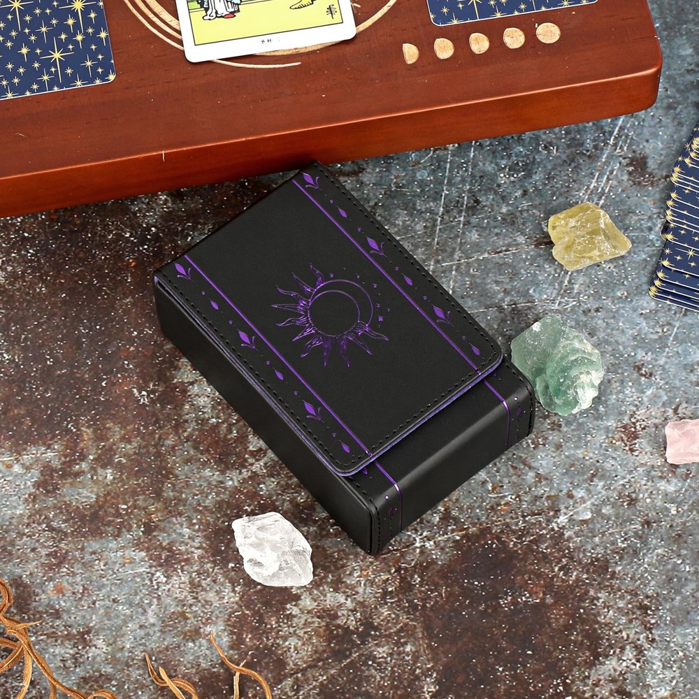 PU Leather Tarot Card Protective Case, Sun Moon Pattern Design Tarot Deck Sto...