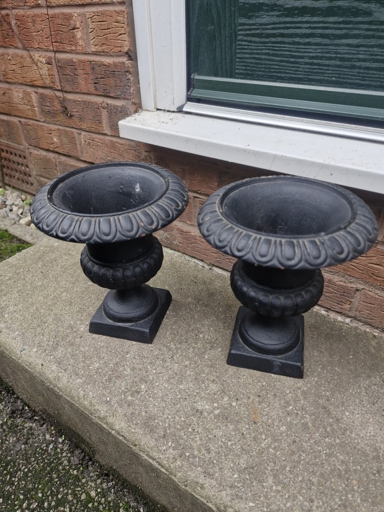 Pair Cast Iron Minature  Classical Urns
