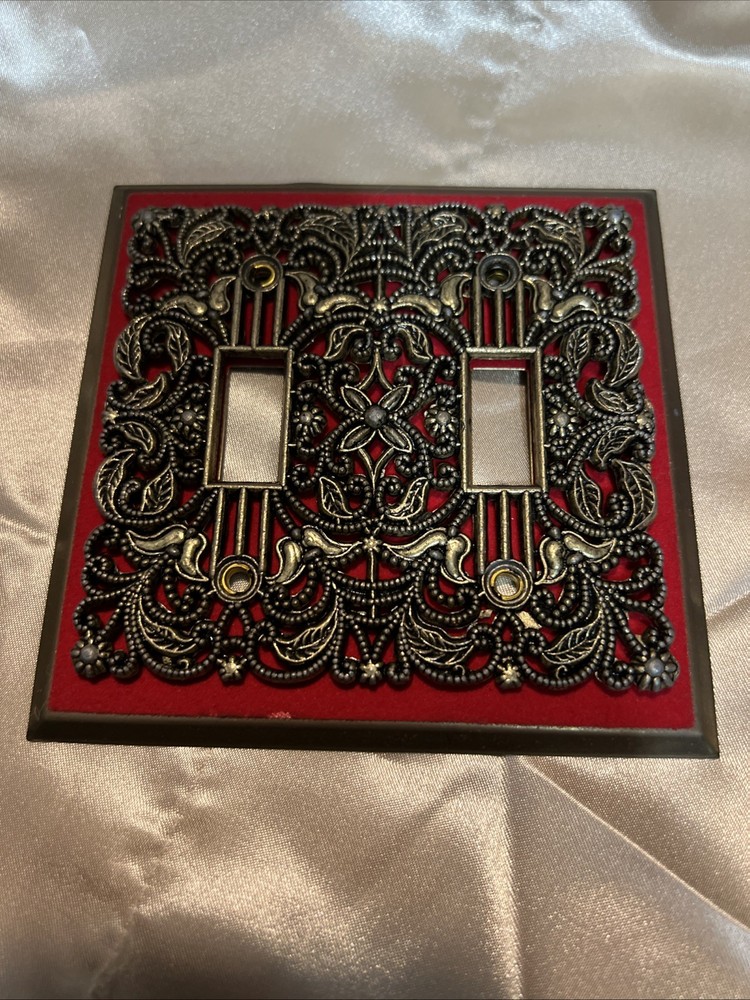 three Vintage Brass Light Switch Covers Red Velvet