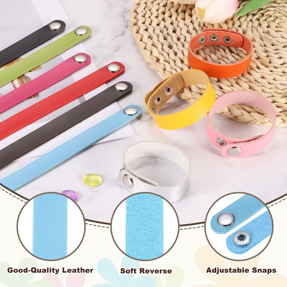 10 Pcs Plain Leather Bracelets Leather Snap Bracelets, Blue