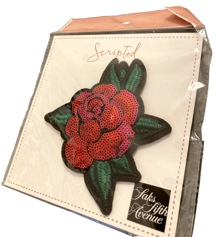 Rose Patch Pin Embroidery Sequence Grateful Dead Biker Reusable Saks 5th Ave.