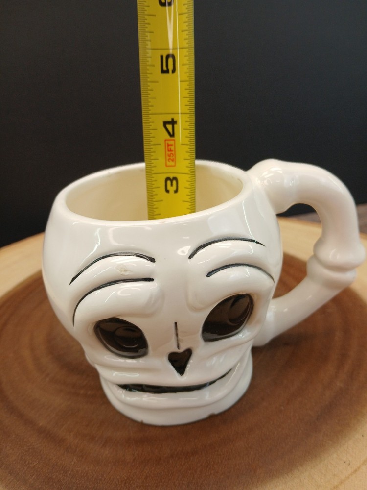 Skeleton Skull Mug by Applause Halloween Decor White Bone Handle "READ"