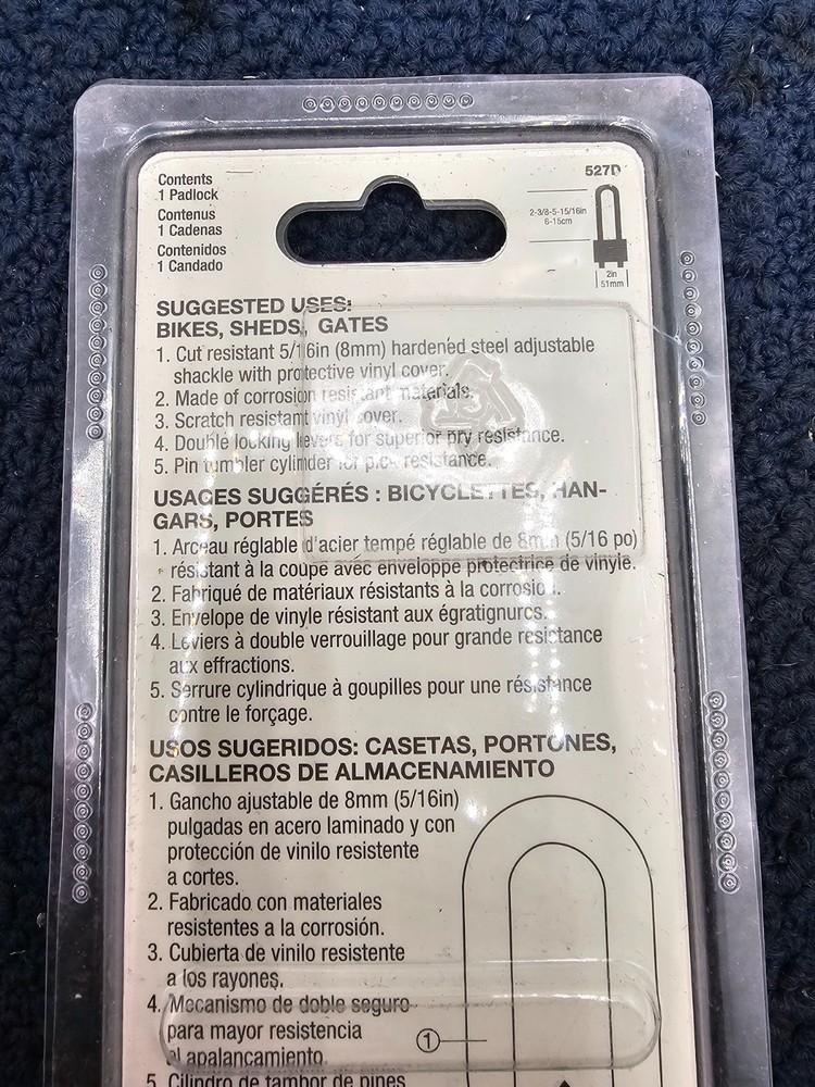 Master Lock 527D Solid Body Padlock, Adjustable Length Shackle, 2 in. Body