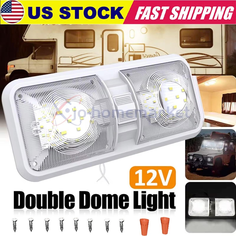 RV LED Ceiling Double Dome Light Fixture DC 12V for Car/RV/Trailer/Camper/Boat