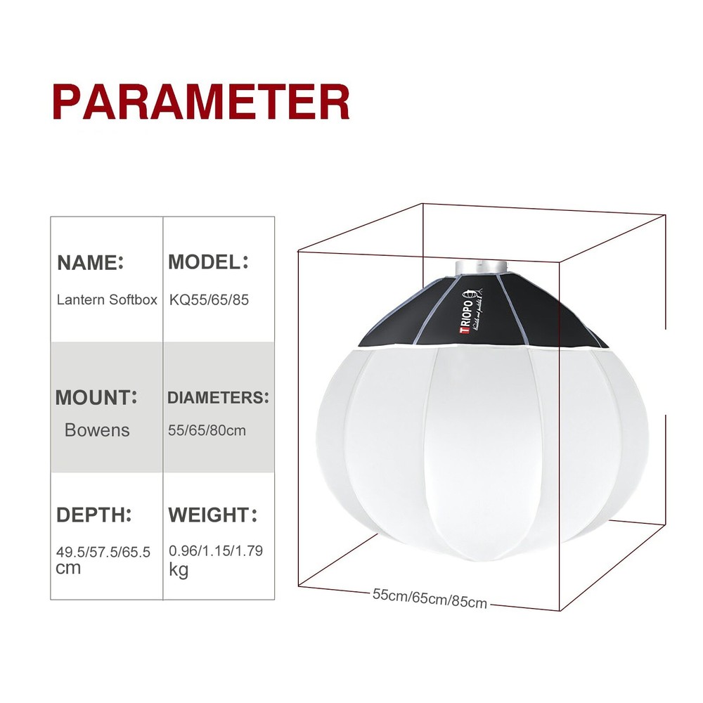 TRIOPO Lantern Softbox 65cm Quick Release Softbox for Bowens Mount Video Light