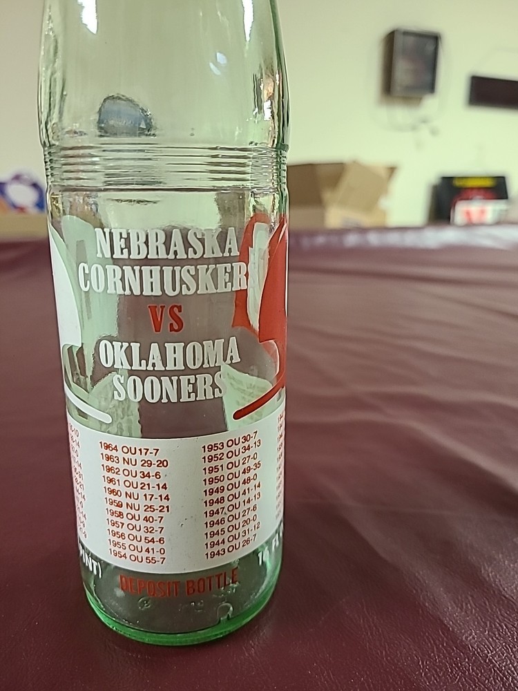1975 Oklahoma Vs. Nebraska Commemorative Dr. Pepper Bottle Empty