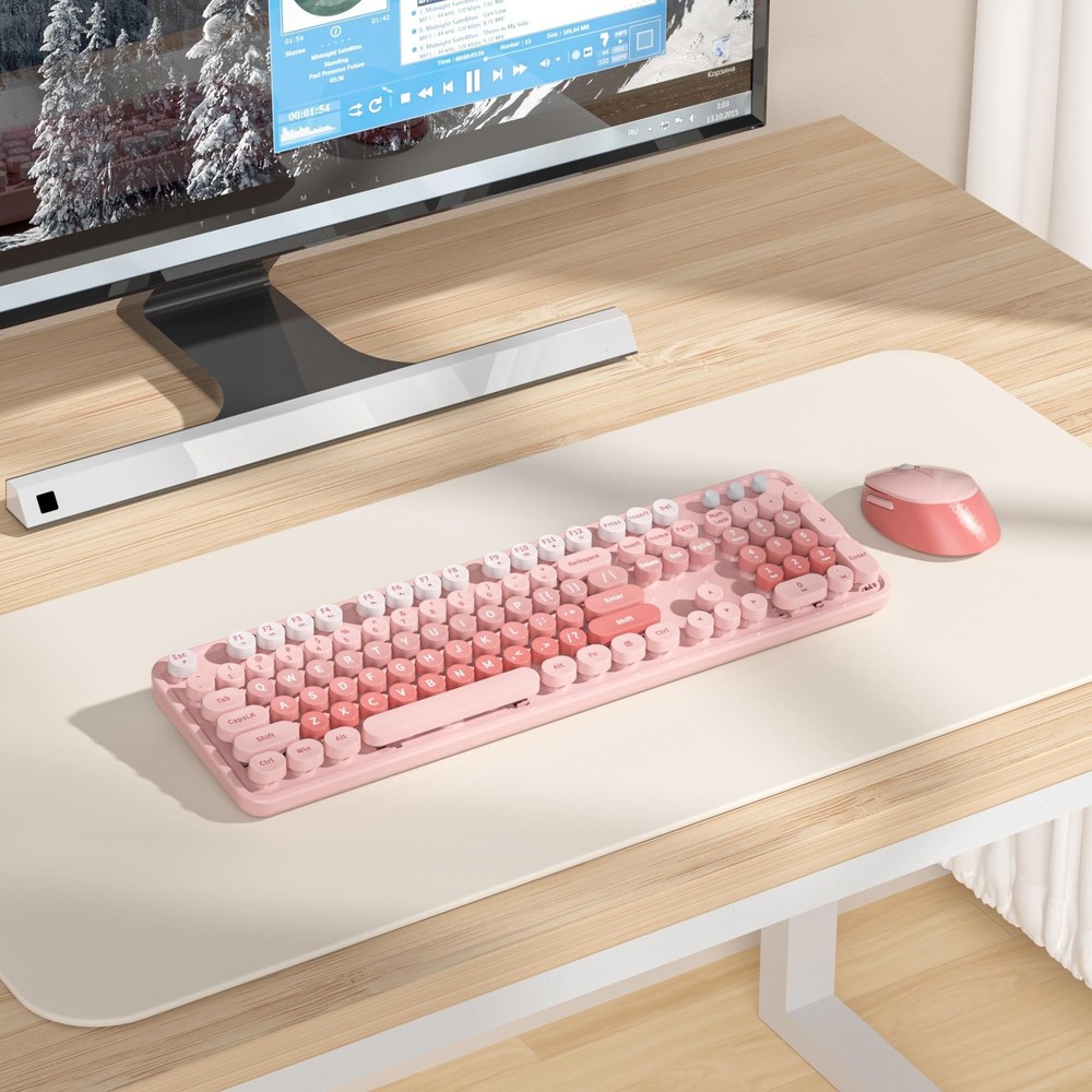 Pink Gradient Keyboard and Mouse, Cute Wireless Keyboard and Mouse Combo, Ful...