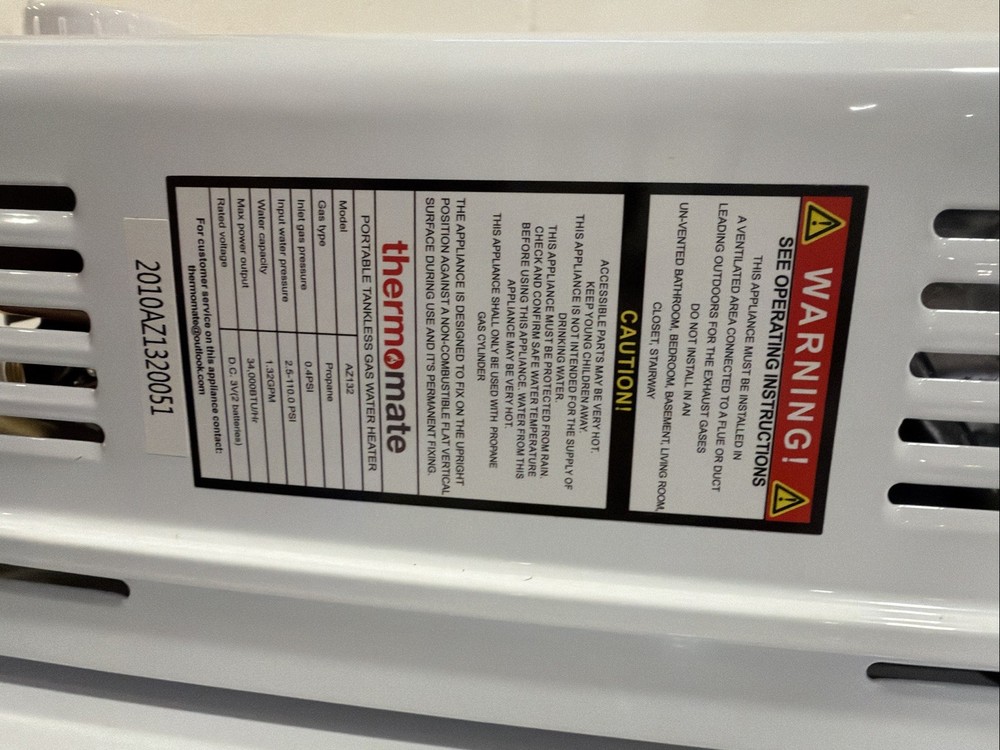 Thermomate AZ132 Tankless Propane Water Heater 1.32 GPM