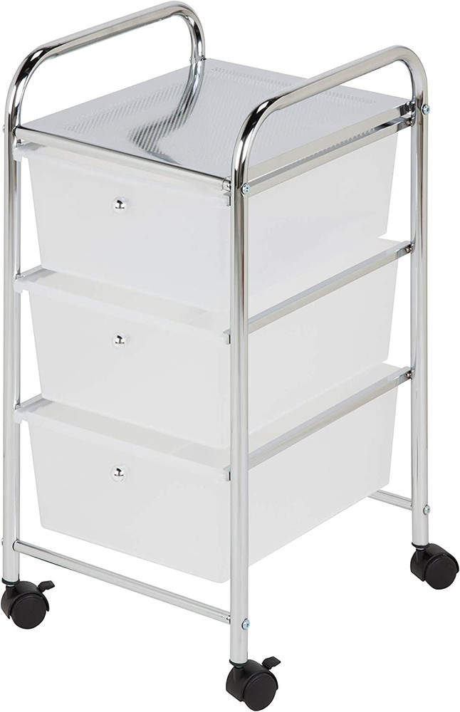 3-Drawer Plastic Storage Cart on Wheels,Silver