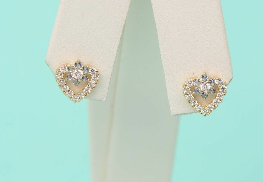 14K Yellow Gold Stud Heart Shape CZ Stud Earrings