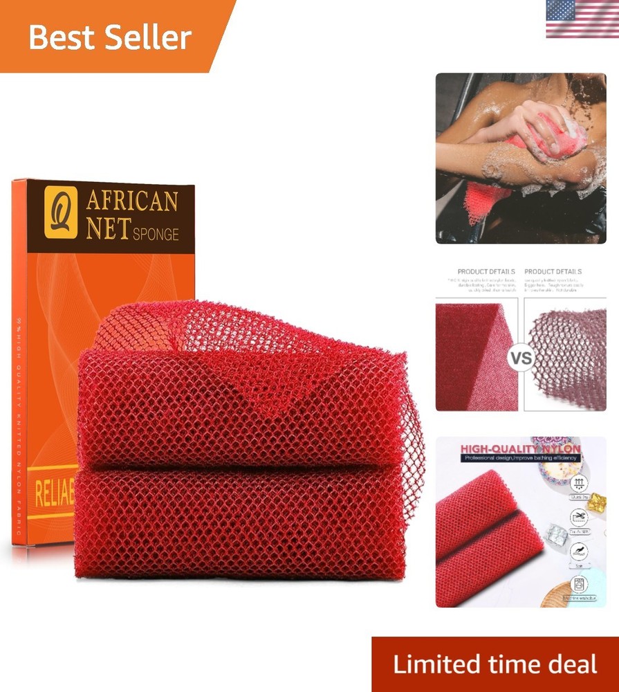 2-Pack Red African Bath Sponges - Stretchable & Quick-Drying Scrubbers