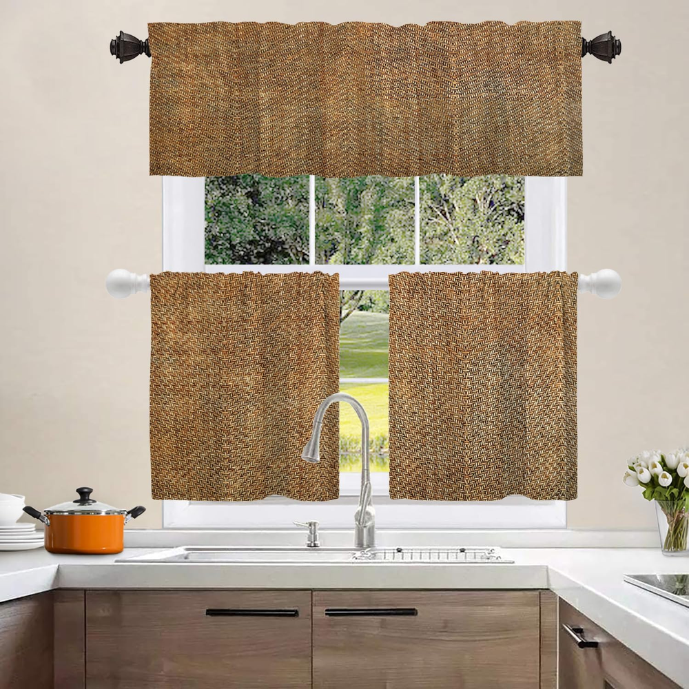 Wood Bamboo Rustic Kitchen Valances Half Window Curtain Weave Wood Pattern Textu