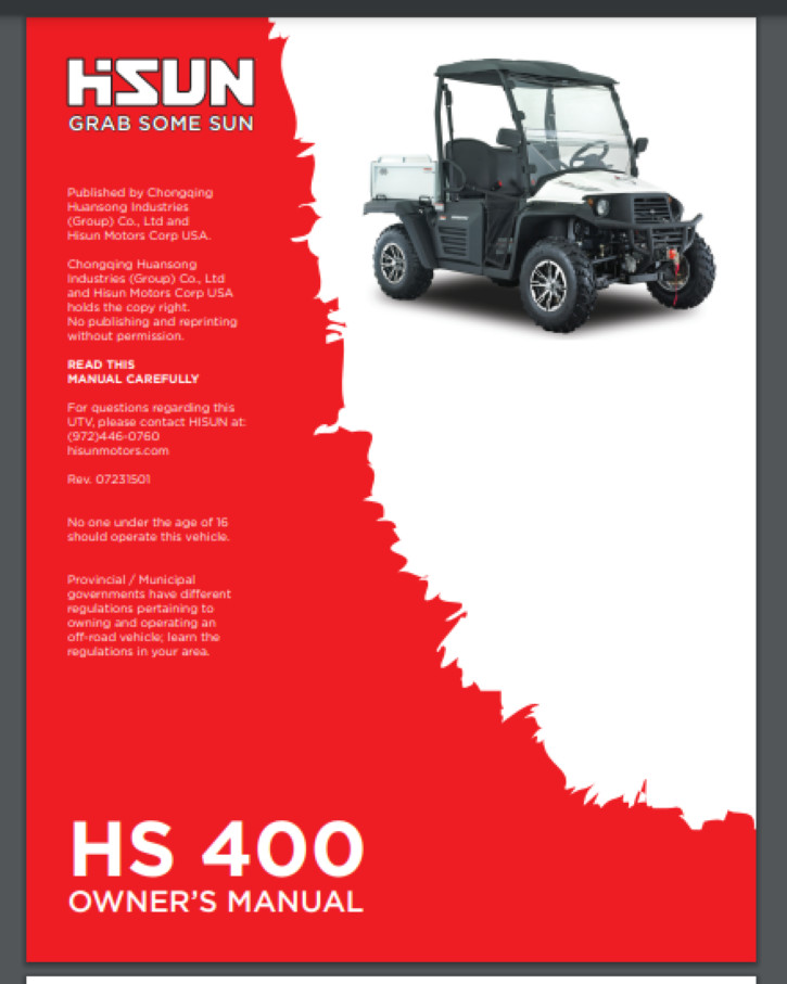 Hisun HS 400 HS400 UTV Owners manual 61 PAGES Basic Service Maintenance