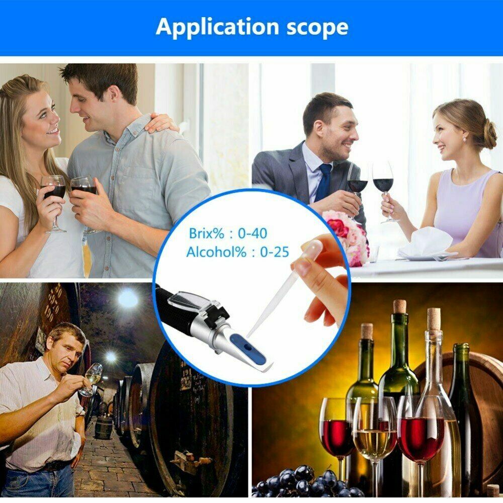 Wine Refractometer 0~25% Alcohol 0~40% Brix Grape Wine Sugar Meter Alcoholometer
