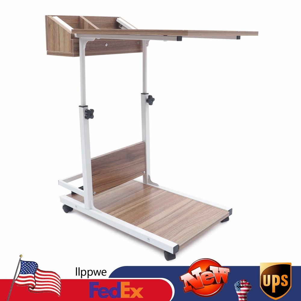 Adjustable Height Laptop Desk Rolling Bedside Table Computer Over Bed Standing