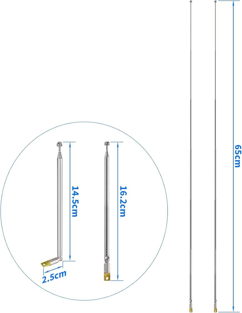 Bingfu 6 Sections Telescopic 65cm AM FM Antenna Foldable