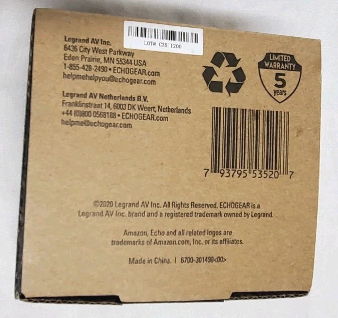 Echogear Echodot Wall Mount White NIB With Hardware