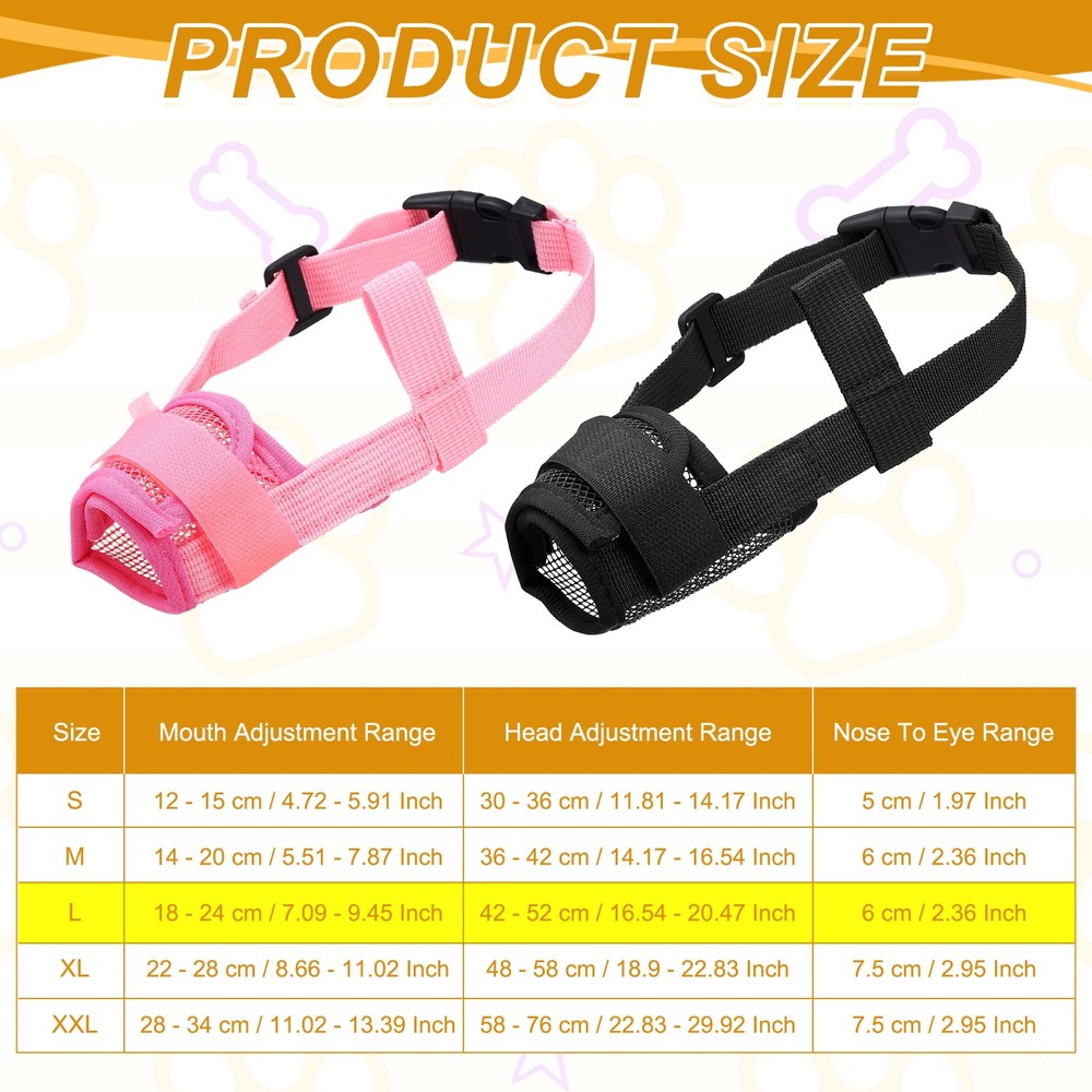 2Pcs Dog Muzzle Soft Mesh Muzzle Mouth Guard Cover Black Pink L