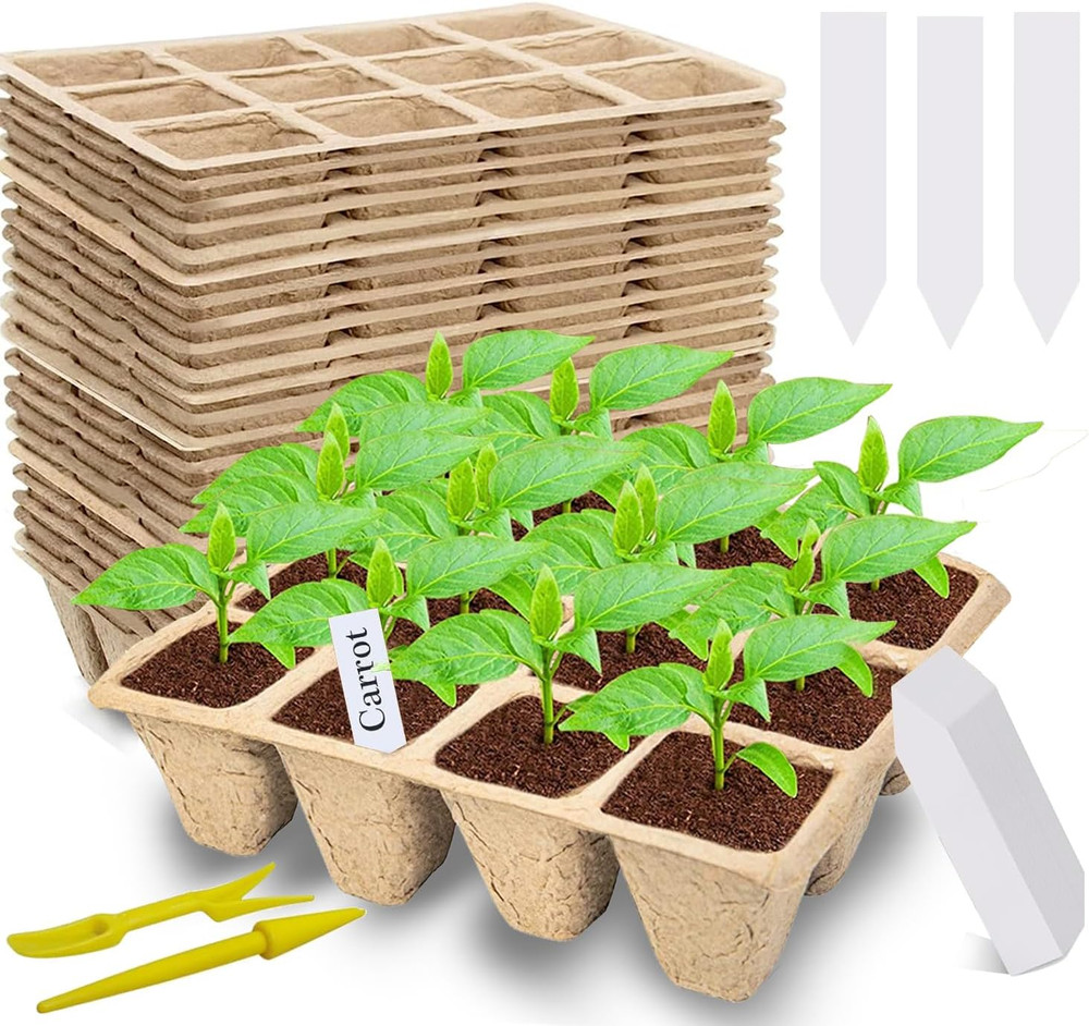 360 Cells Seed Starter Tray, 30 Pack Biodegradable Peat Pots with 200 Labels, Pl