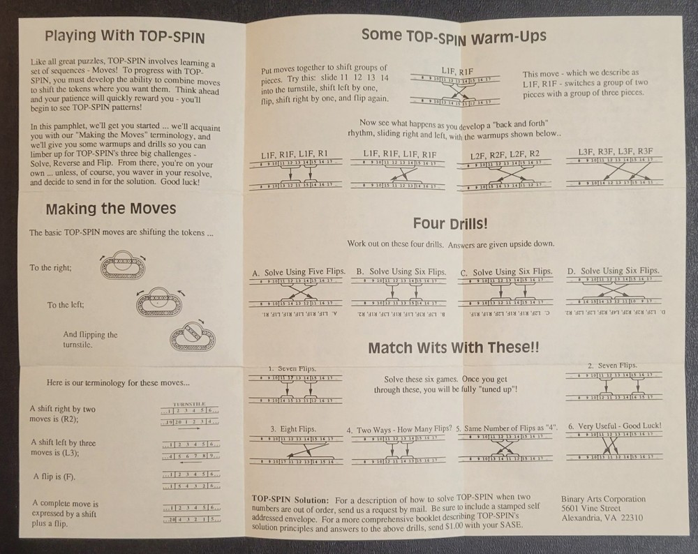 Vintage - Instructions ONLY - TOP-SPIN - Binary Arts