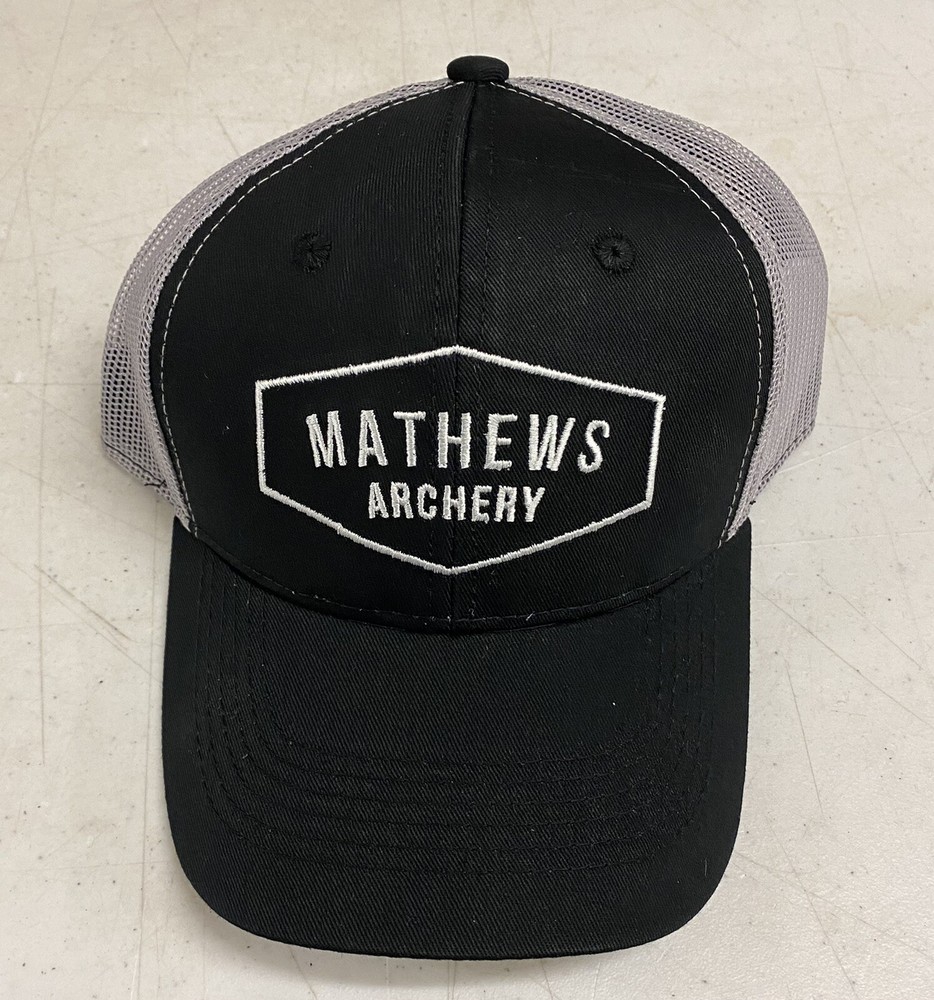 NEW MATHEWS ARCHERY HAT BLACK WITH GREY MESH SNAP BACK
