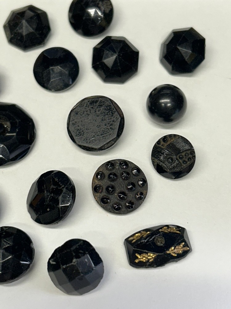 30 Assorted Antique Jet Black Buttons Vintage