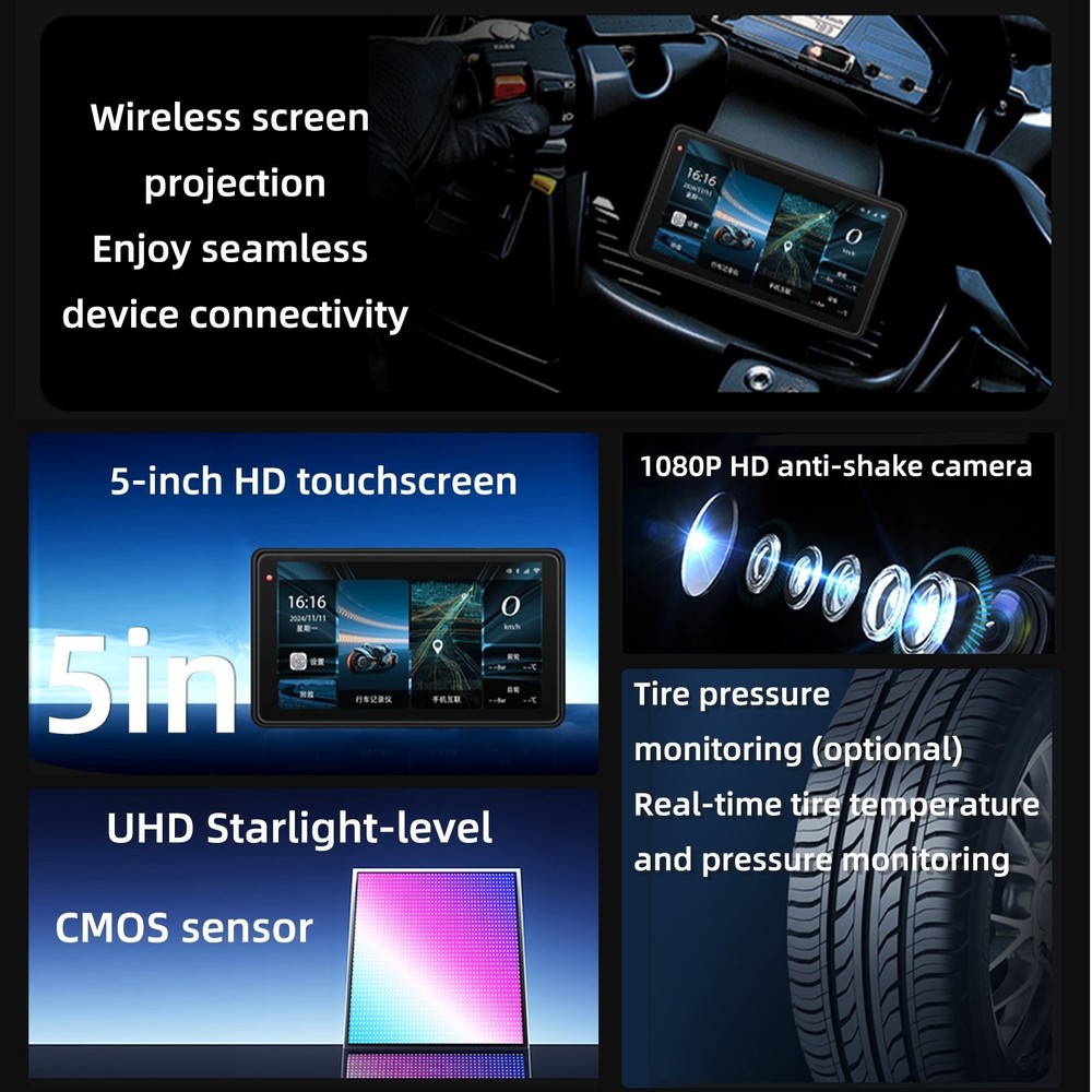 7Inch Motorcycle Navigation GPS Wireless Carplay Android Touch Screen + TPMS