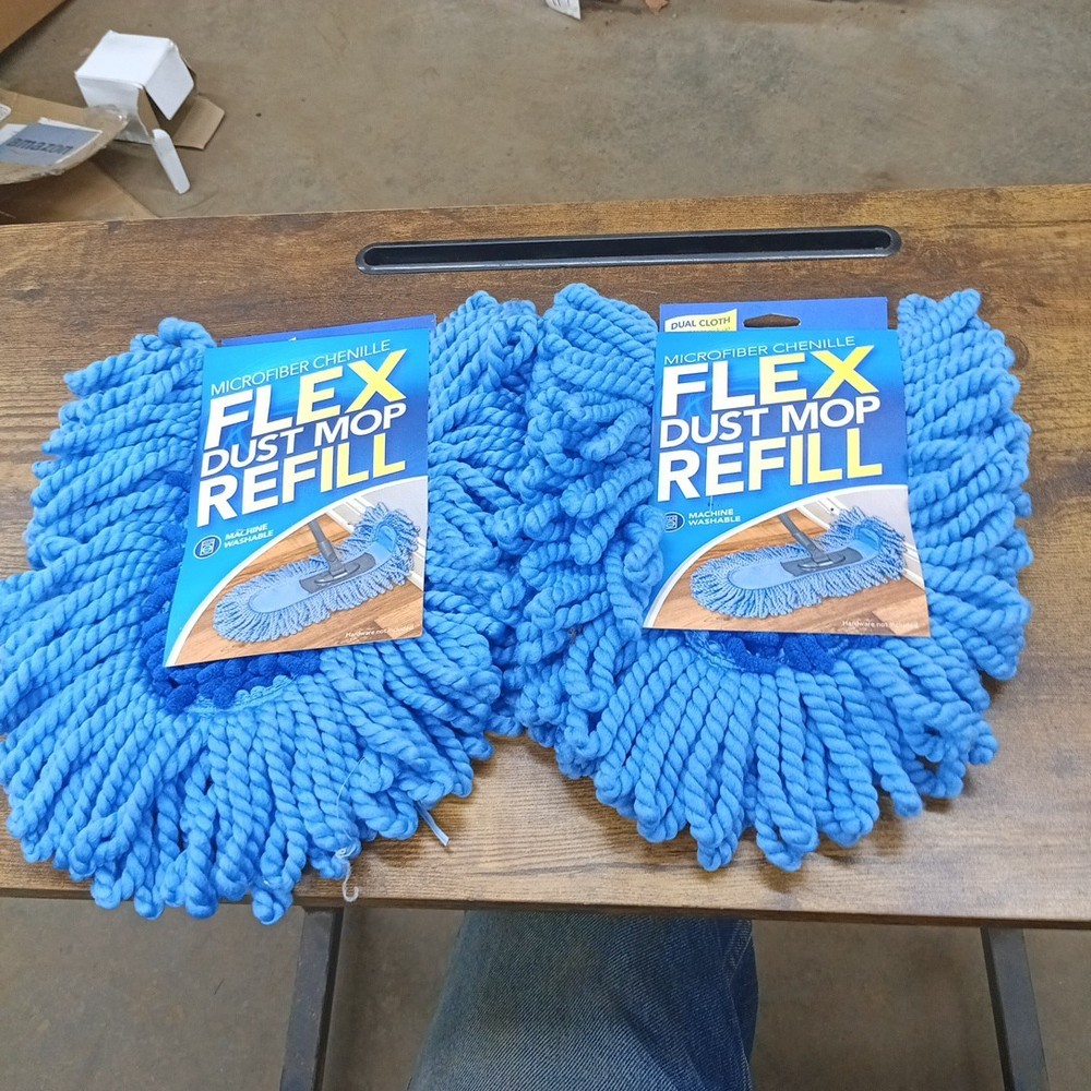 2 Microfiber Chenille Flex Dust Mop Refill Dual Action Cleaning Head Floors Blue