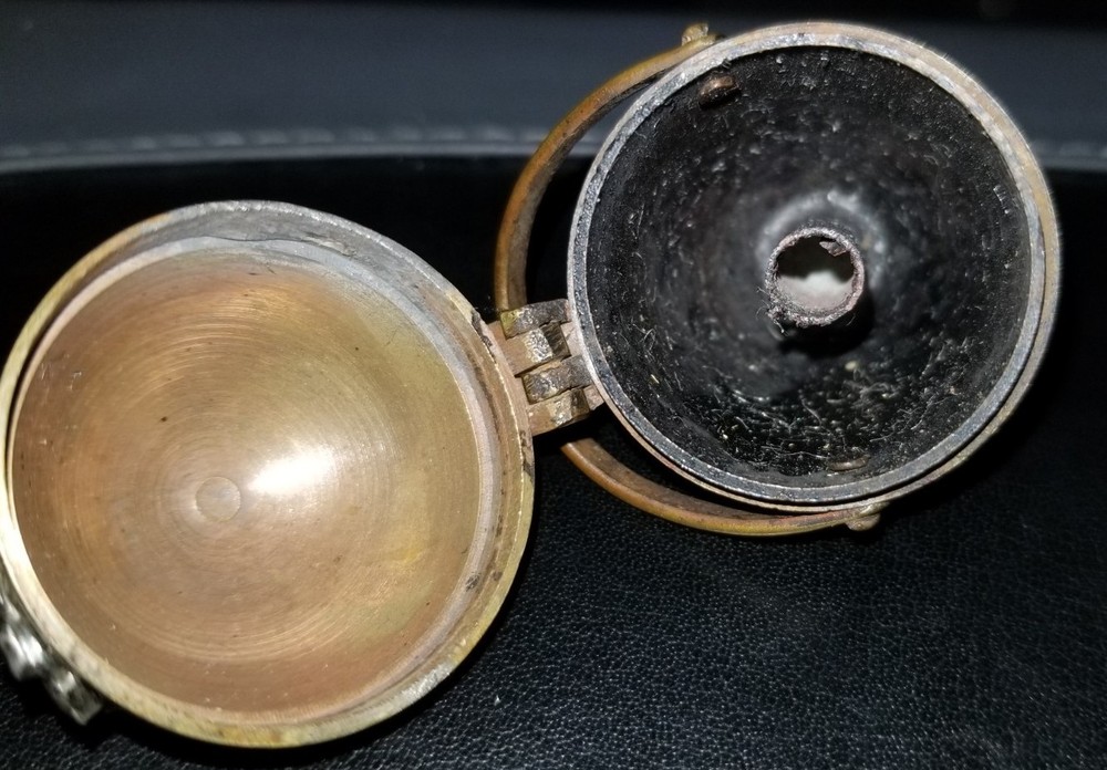 Antique Victorian Brass Egg Chataleine Thimble Needle Thread