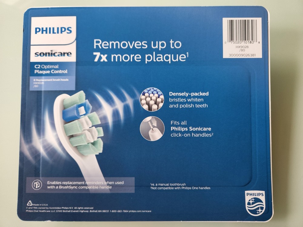 (8) Pack Philips Sonicare C2 Optimal Plaque Control Replacement Tooth Brush Head