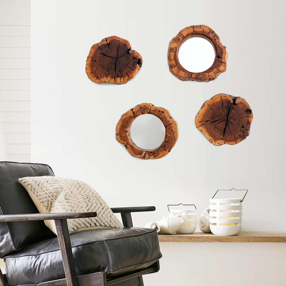 Four Pack Rustic Mirror Wall Décor Handmade Solid Wood Decorative Mirrors, 10...